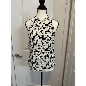 A.L.C. 100% Silk Sleeveless Halter Top Black White Print Size‎ 4 Full Zip Back